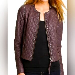 Rebecca Taylor Burgandy Quilted Leather Jacket, Size S